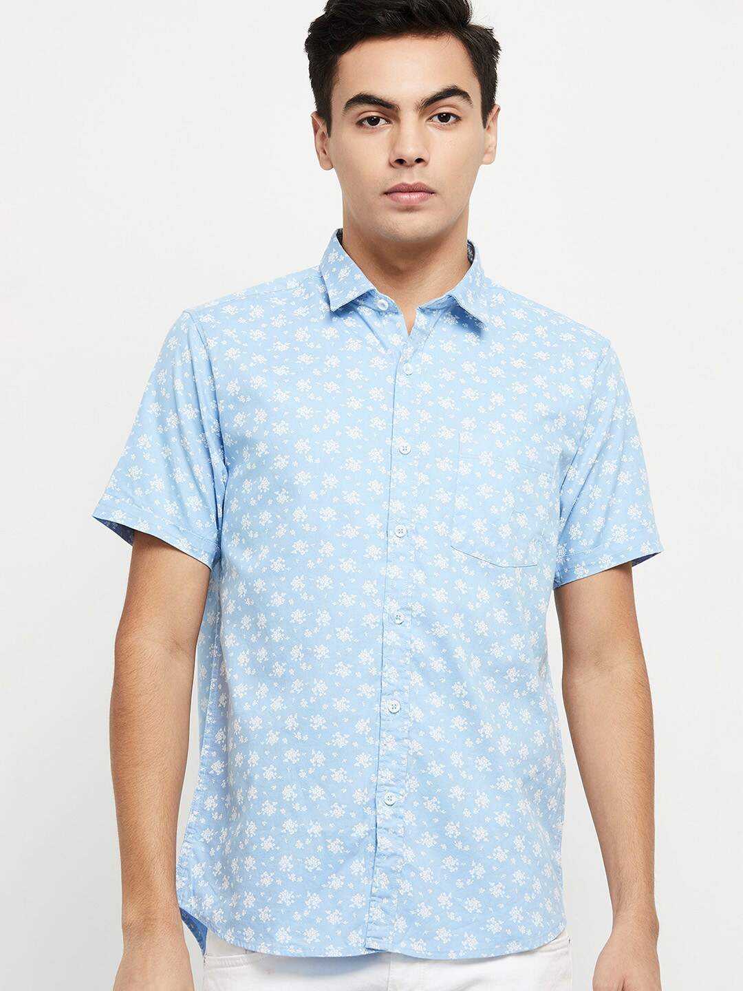 

max Blue Floral Printed Casual Shirt