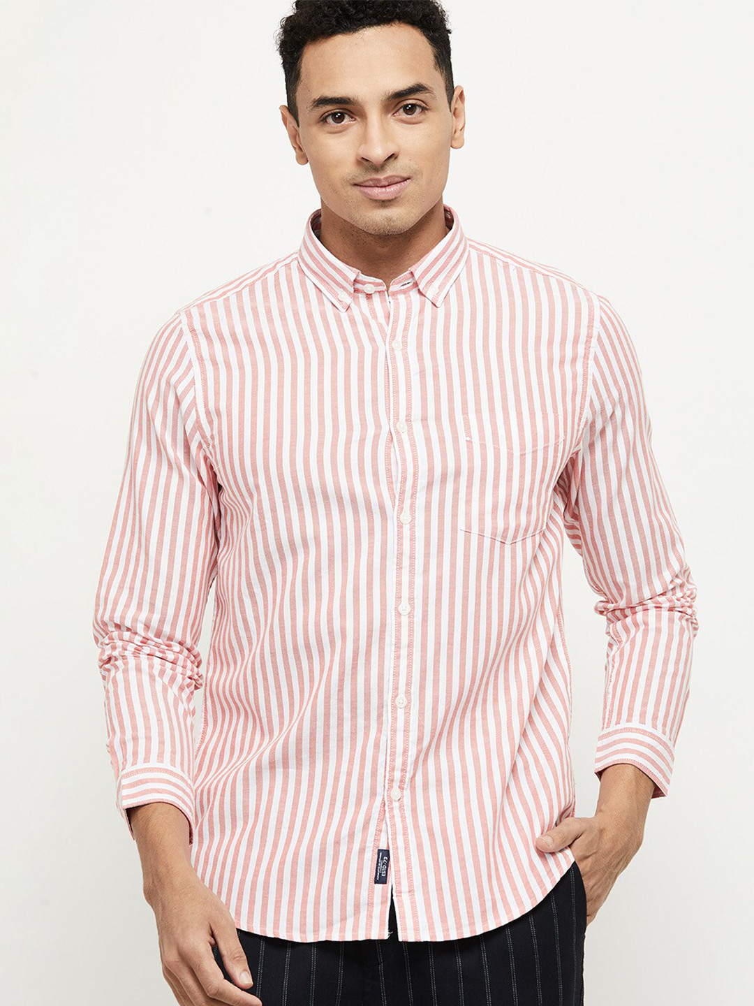 

max Men Red & White Striped Cotton Regular Fit Casual Shirt