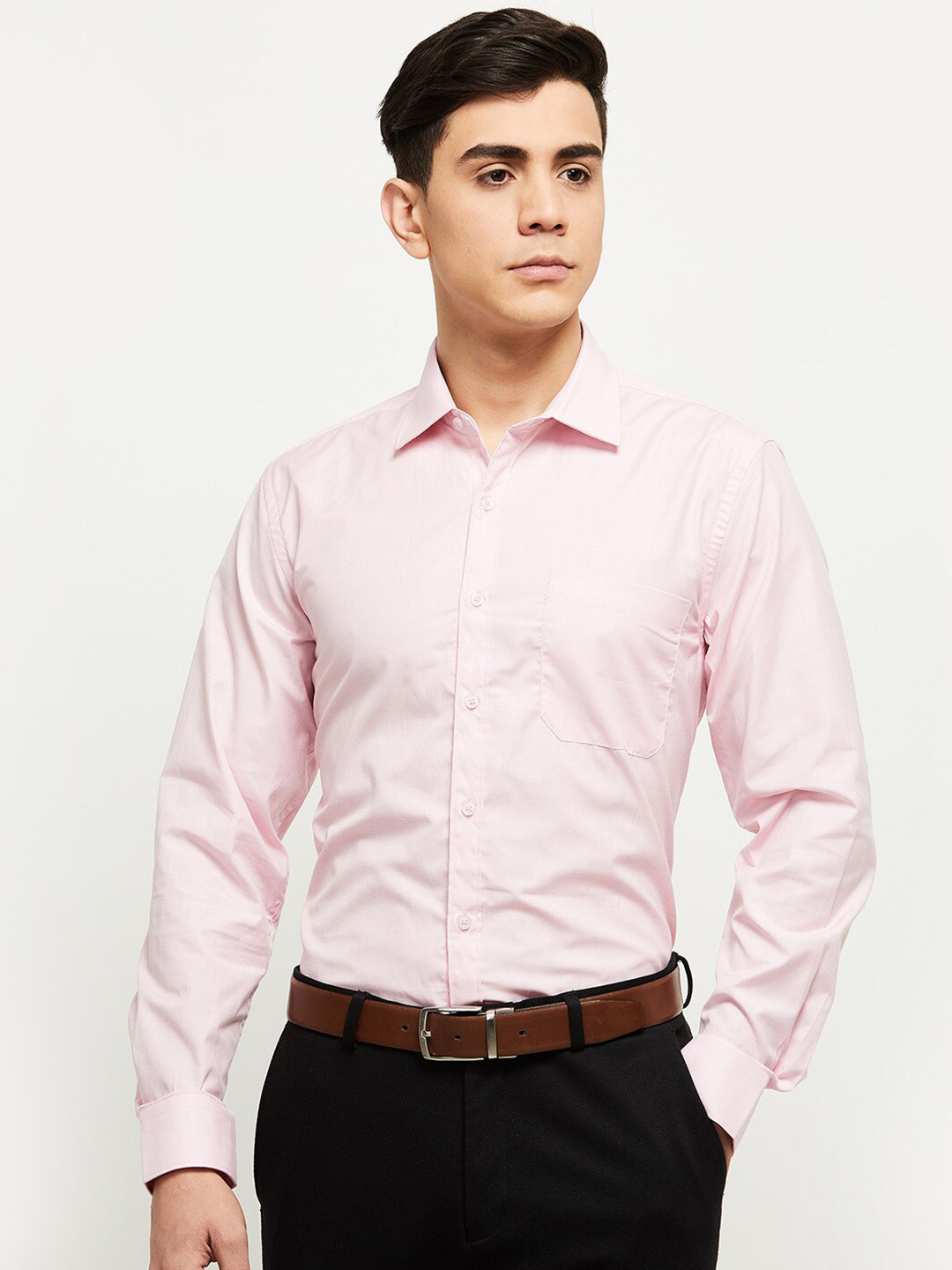 

max Men Pink Solid Cotton Formal Shirt