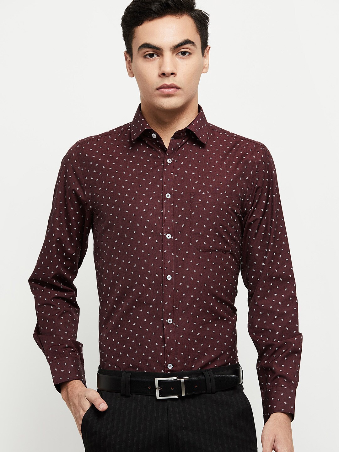 

max Men Maroon Printed Casual Shirt