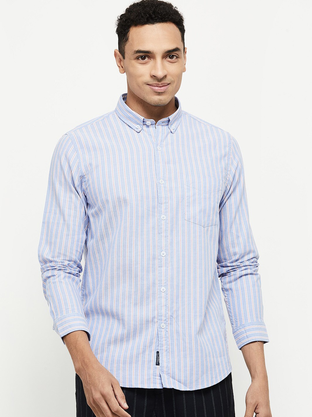 

max Men Blue & White Striped Cotton Casual Shirt