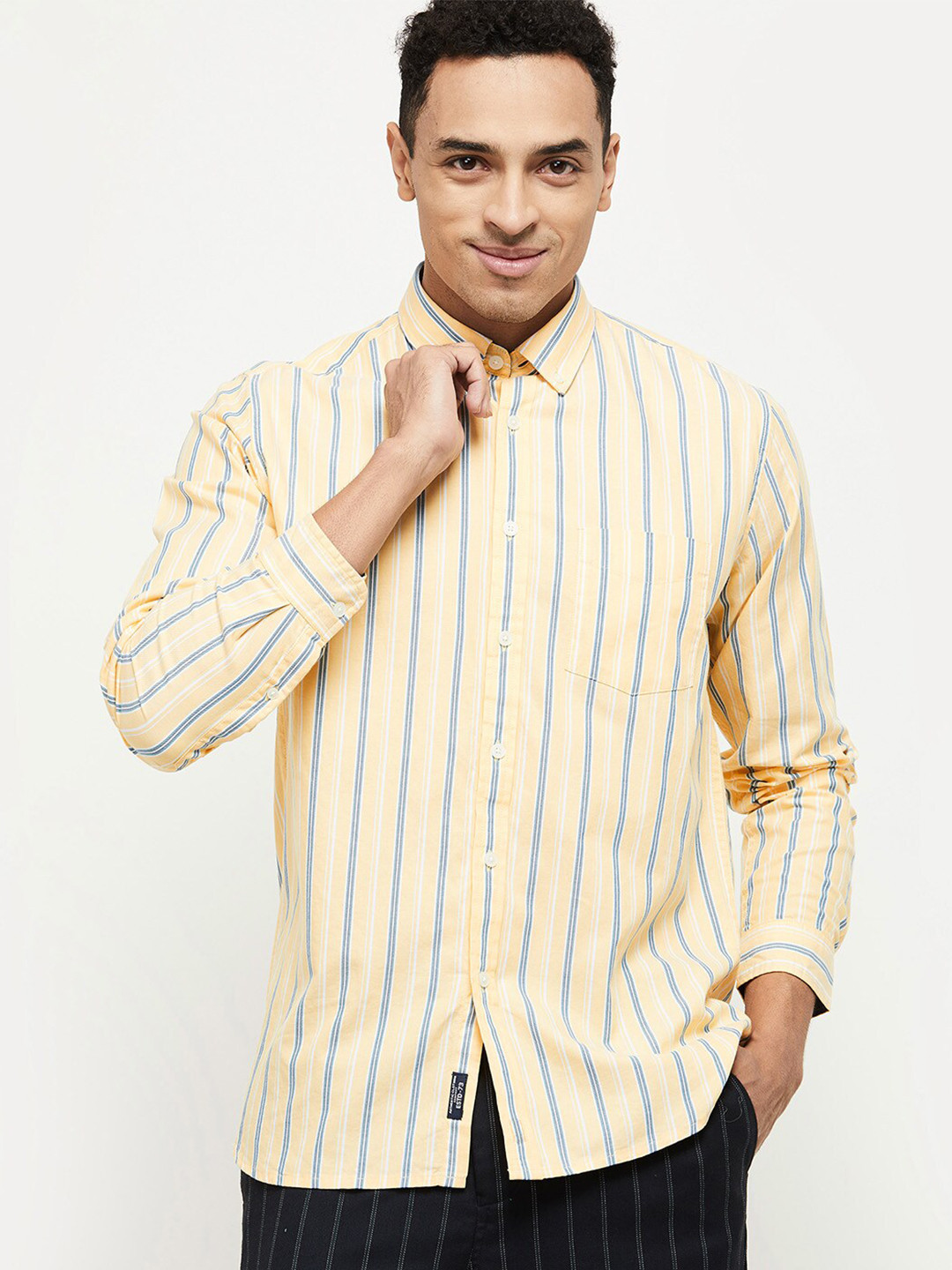 

max Men Yellow Striped Pure Cotton Casual Shirt