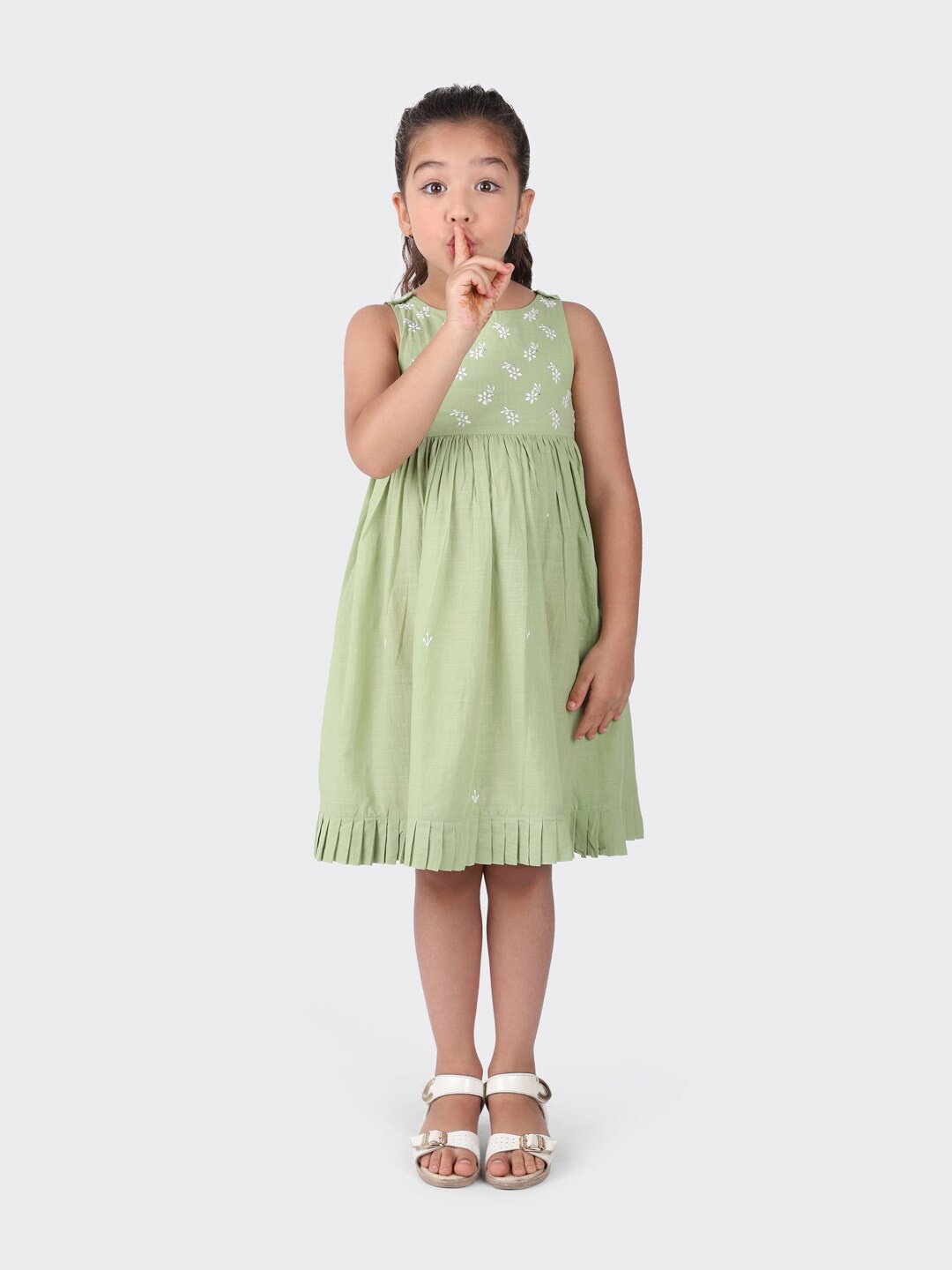 

Fabindia Green Floral Embroidered A-Line Dress