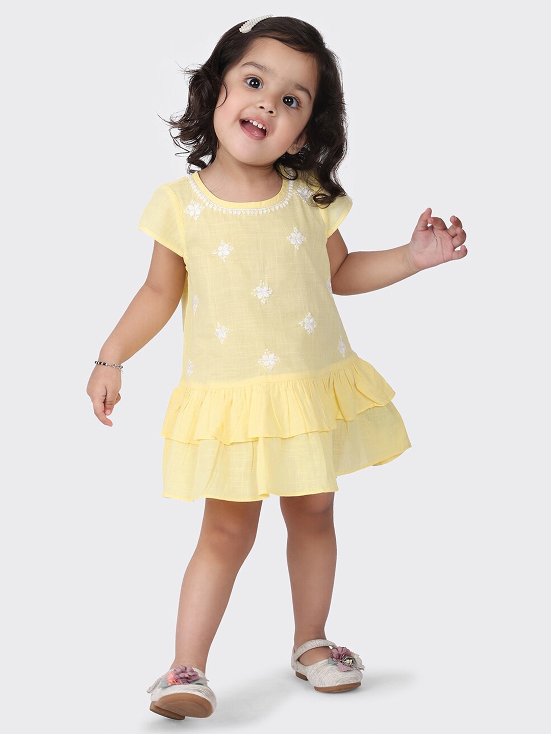 

Fabindia Girls Yellow A-Line Cotton Dress