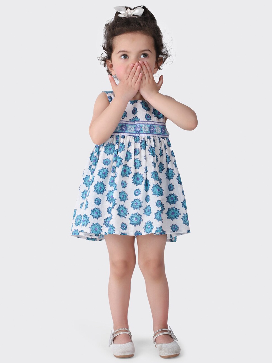 

Fabindia Blue & White Floral Cotton Dress