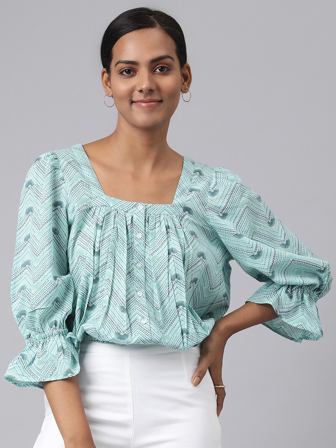 

Fabindia Blue Printed Cotton Top