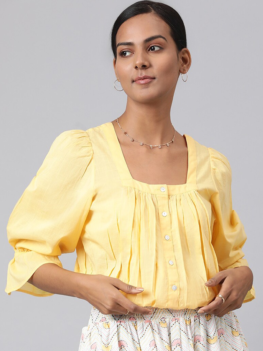 

Fabindia Yellow Blouson Crop Top