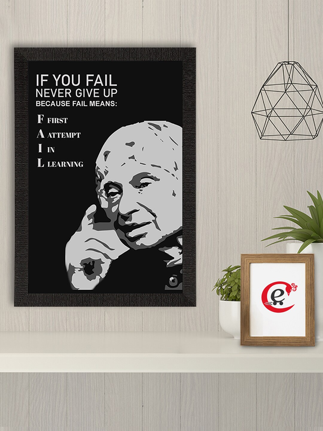 

eCraftIndia Black & Grey Motivational Quote Printed Framed UV Art Painting