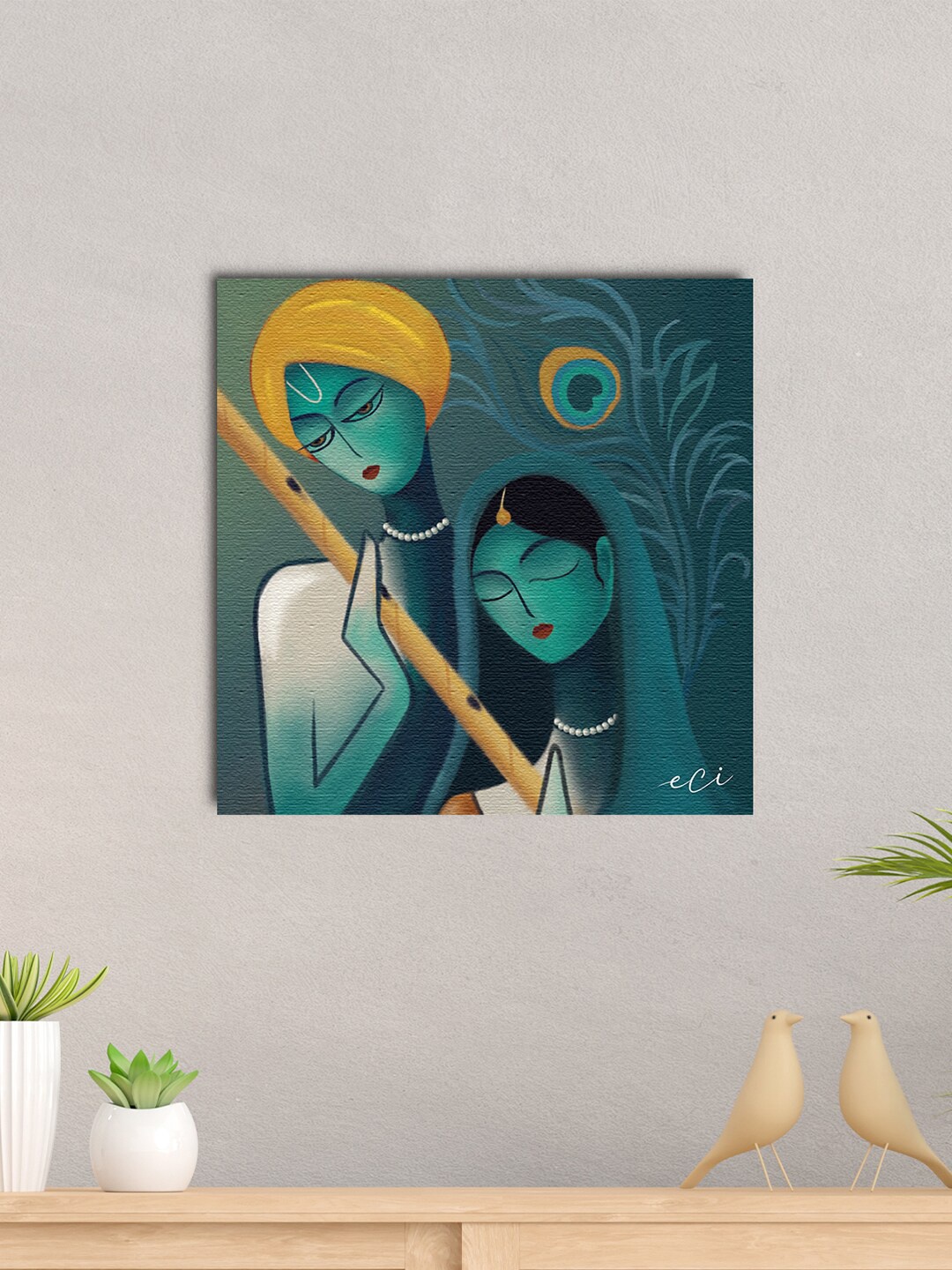 

eCraftIndia Yellow & White Lord Radha Krishna Abstract Canvas Printed Wall Art