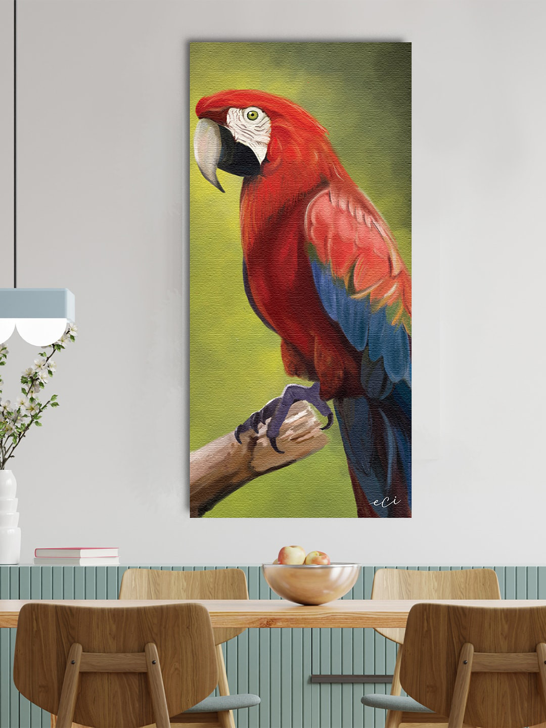 

eCraftIndia Green & Red Colorful Parrot on Tree Canvas Printed Wall Painting, Black