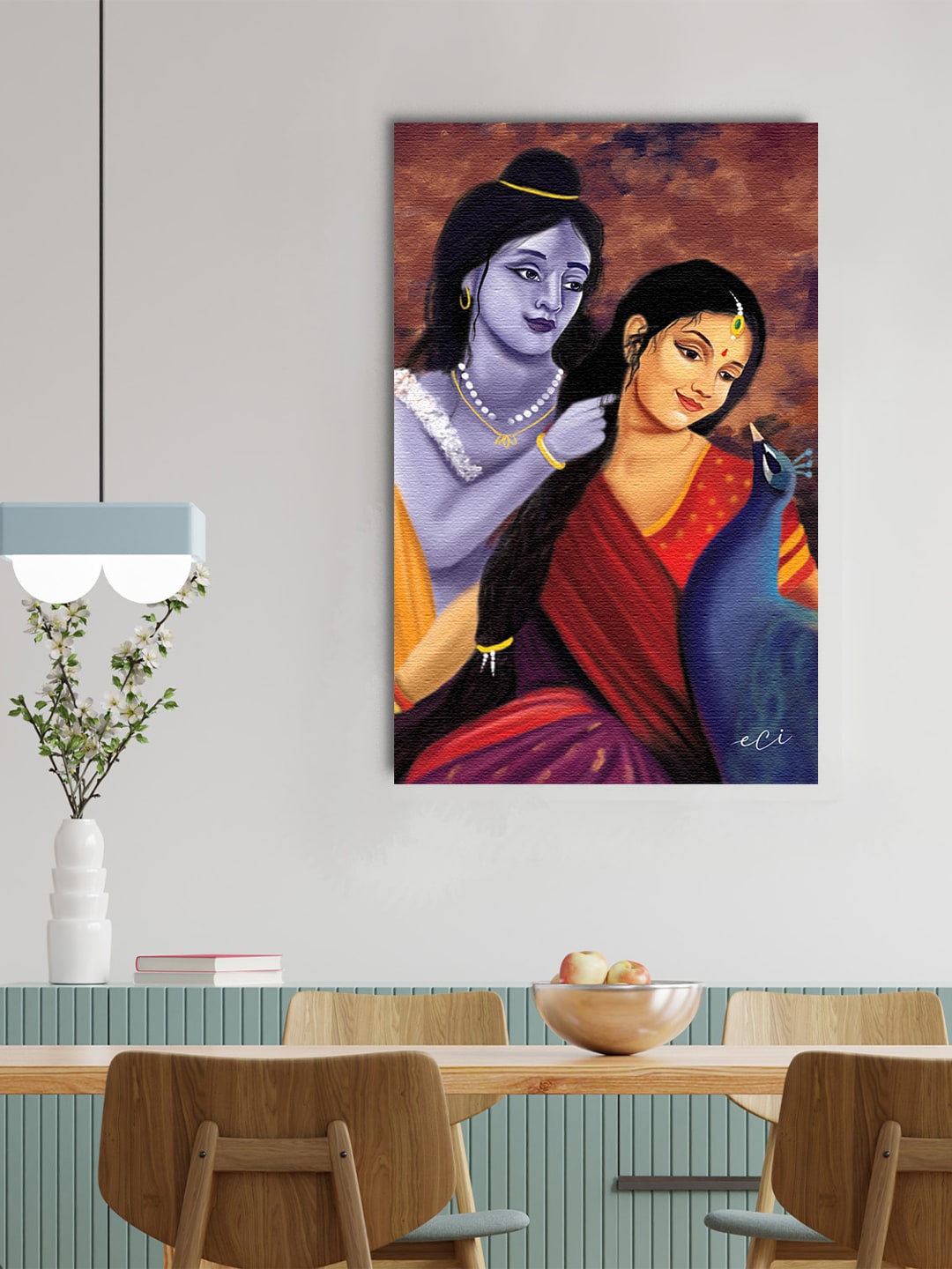 

eCraftIndia Blue & Red Divine Aura of Radha Krishna Painting Wall Art