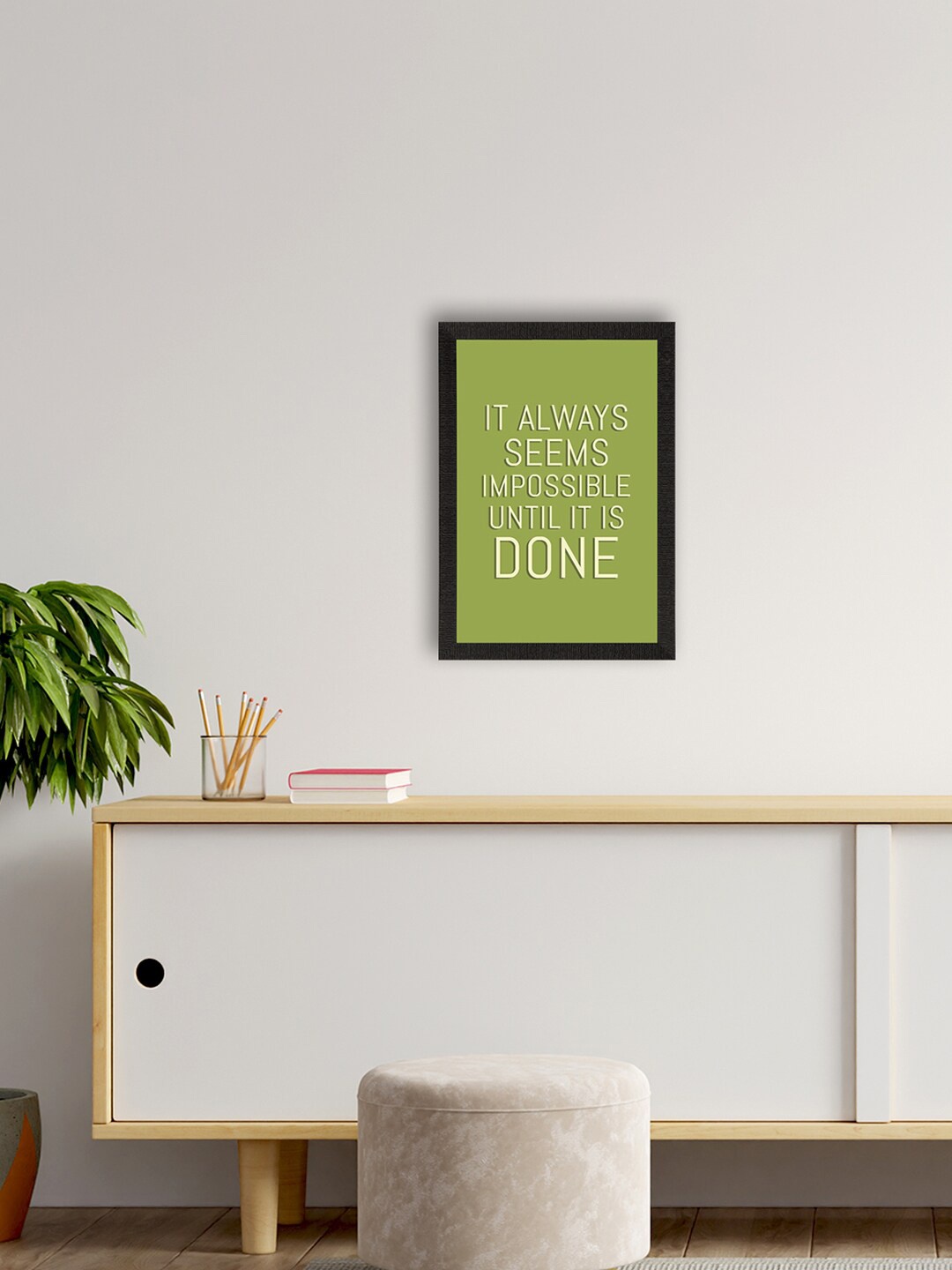 

eCraftIndia Green & Black "It Always seems Impossible until it is done" Wall Art Painting