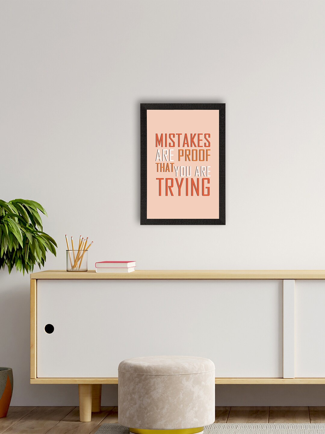 

eCraftIndia Peach-Coloured & White Motivational Quote Printed Framed UV Wall Art