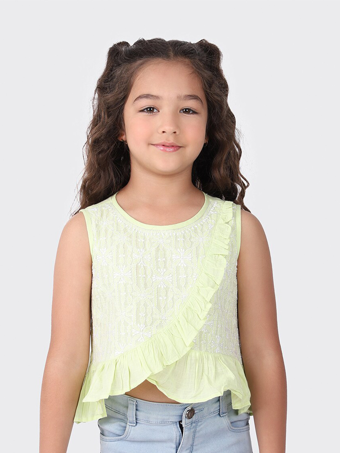 

Fabindia Green Embroidered Cotton Top