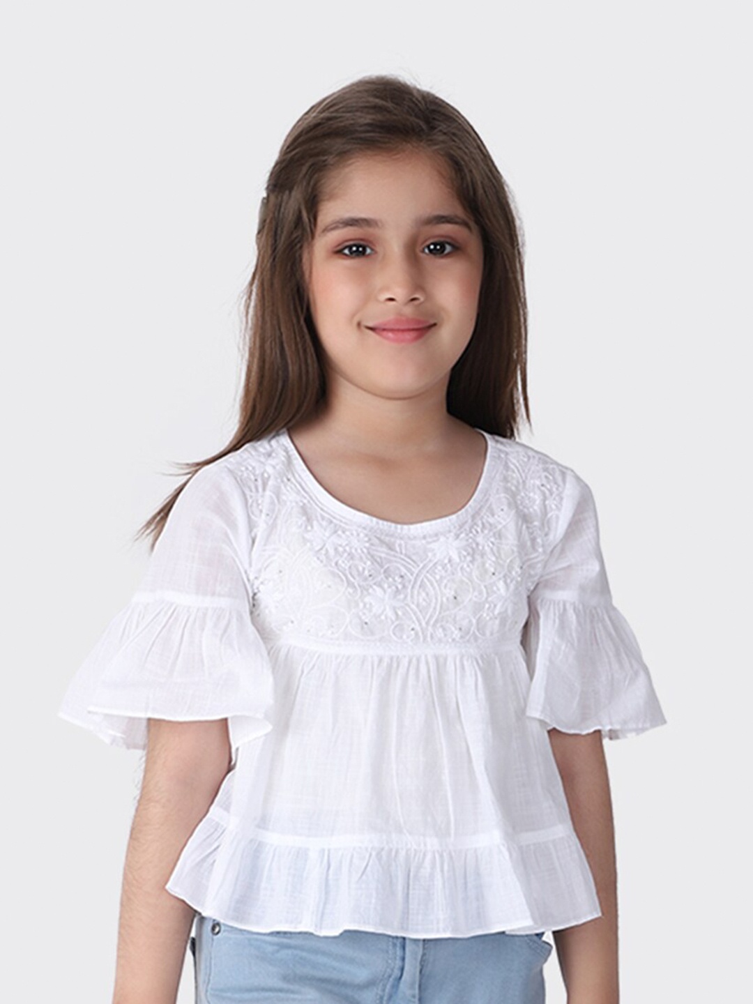 

Fabindia Girls White Embroidered Top