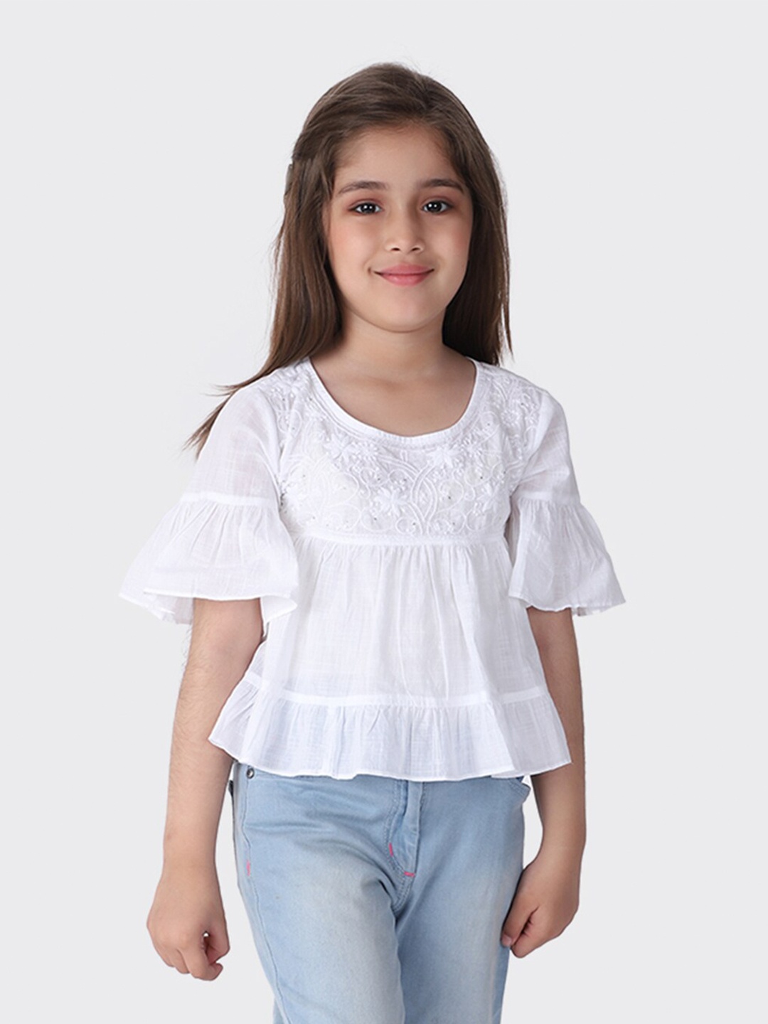 

Fabindia White Embroidered Pure Cotton Top