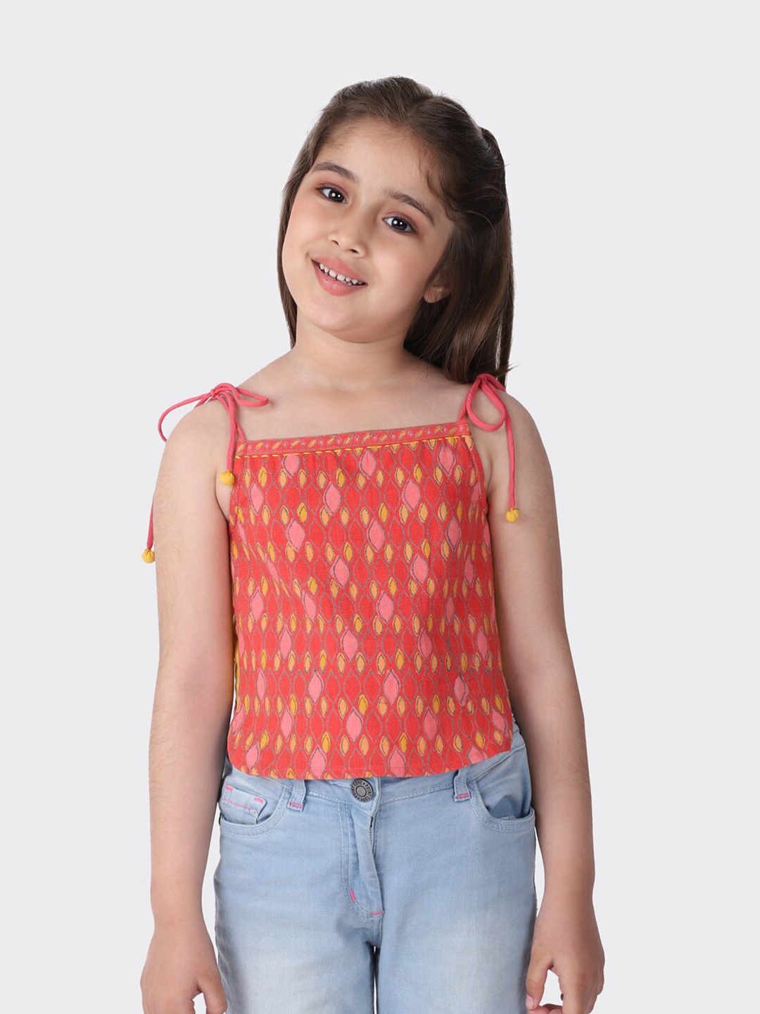 

Fabindia Red Floral Printed Cotton Top