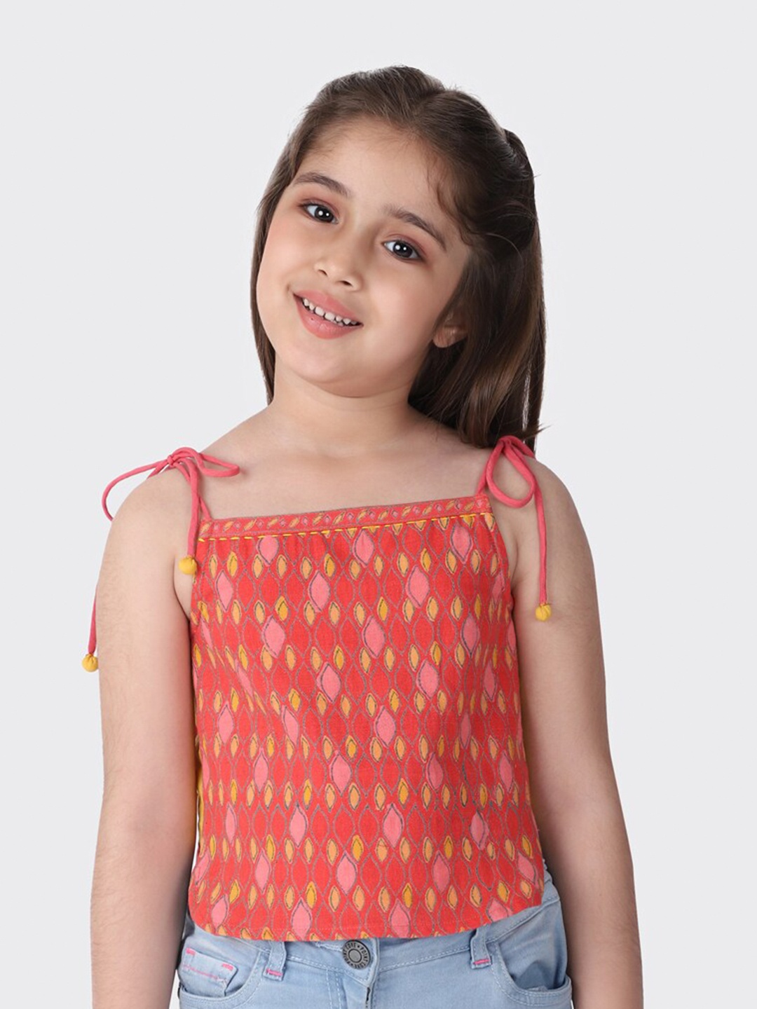 

Fabindia Girls Red Geometric Print Pure Cotton Top