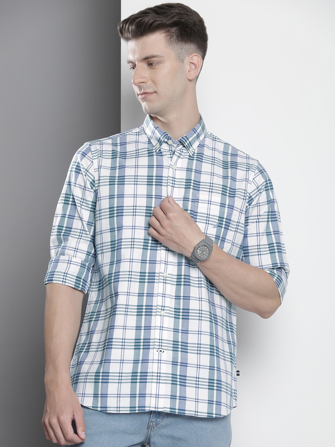 

Nautica Classic Fit Checked Casual Shirt, Blue