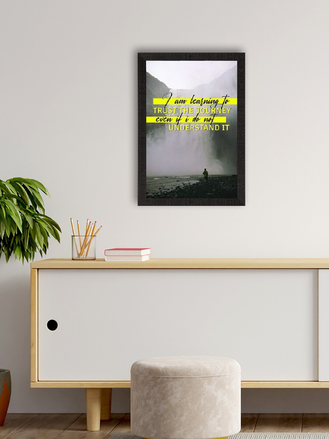 

eCraftIndia Black & Yellow I'am Learning To Trust The Journey Inspirational Quote Framed Wall Art