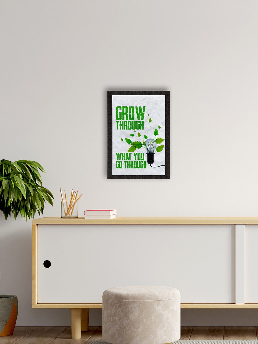 

eCraftIndia White & Green Grow Through What You Go Through Inspirational Quote Framed Wall Art