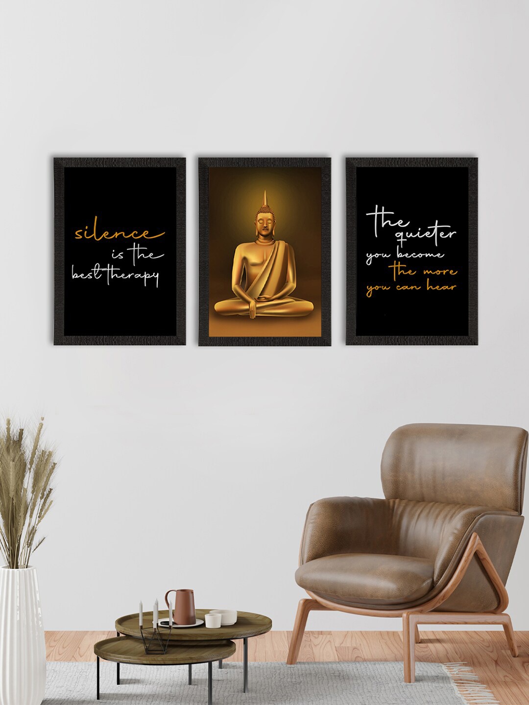 

eCraftIndia Set of 3 Silence is the Best Therapy Motivational Quote Wall Art, Black