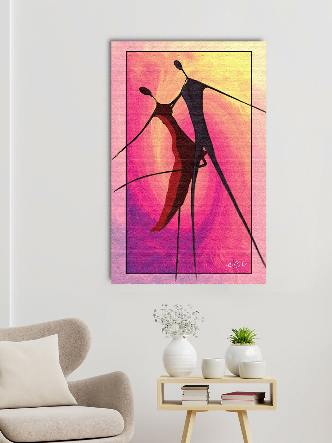 

eCraftIndia Pink & Black Tribal Abstract Canvas Printed Wall Art