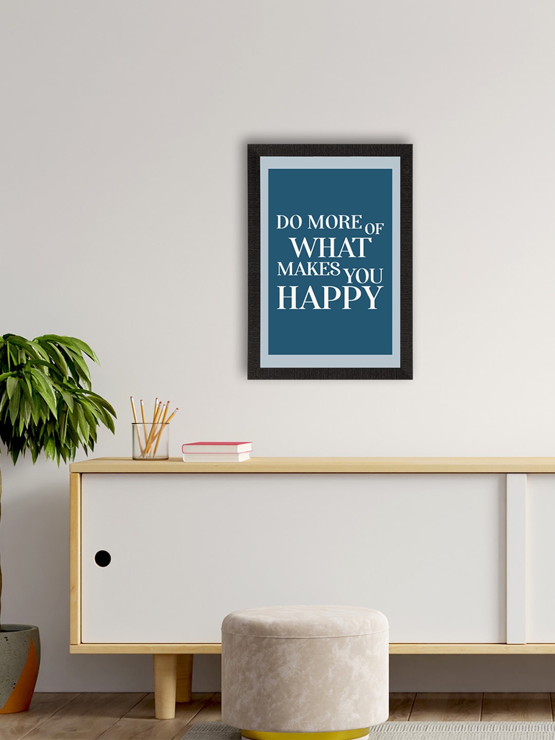 

eCraftIndia Blue & White Do More Of What Makes You Happy Inspirational Quote Framed Wall Art