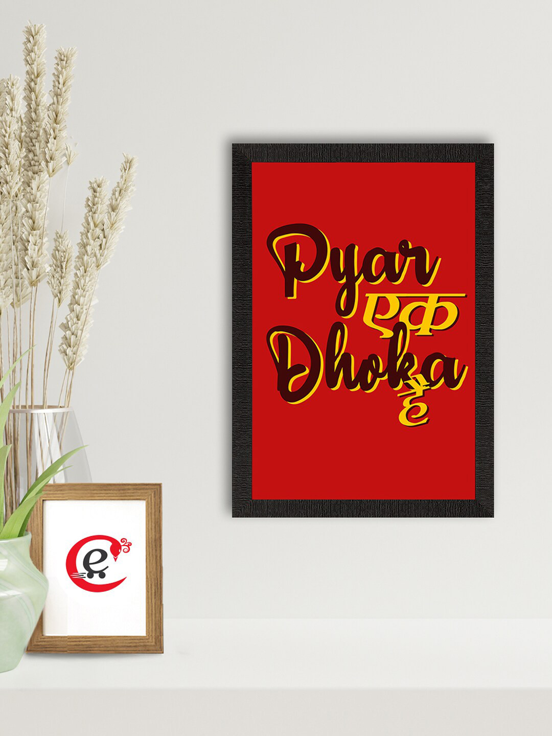 

eCraftIndia Red & Black Pyar Ek Dhoka Hai Quirky Quote Framed Wall Art