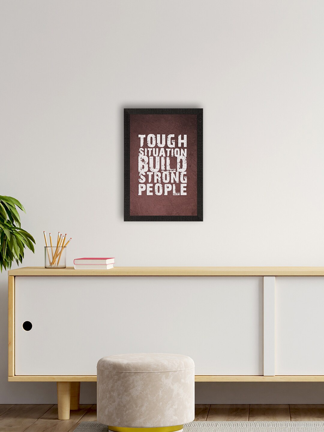 

eCraftIndia Maroon & White "Tough Situation" Motivational Quote Satin Matt Texture UV Art Painting