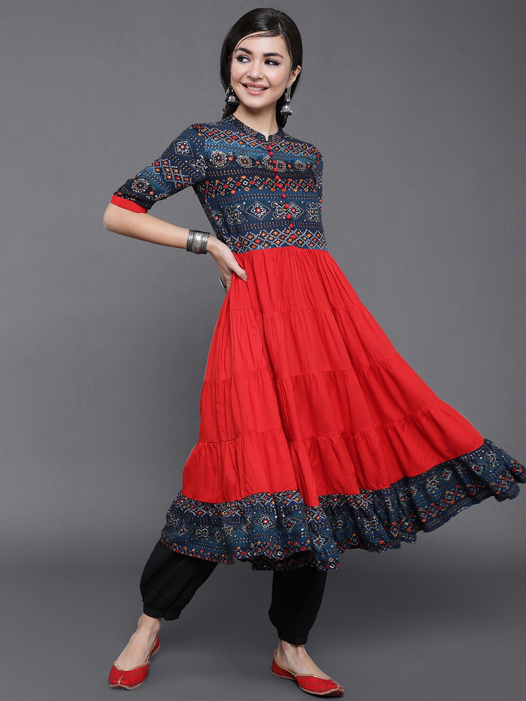 

saubhagya Navy Blue Ethnic Motifs Maxi Dress