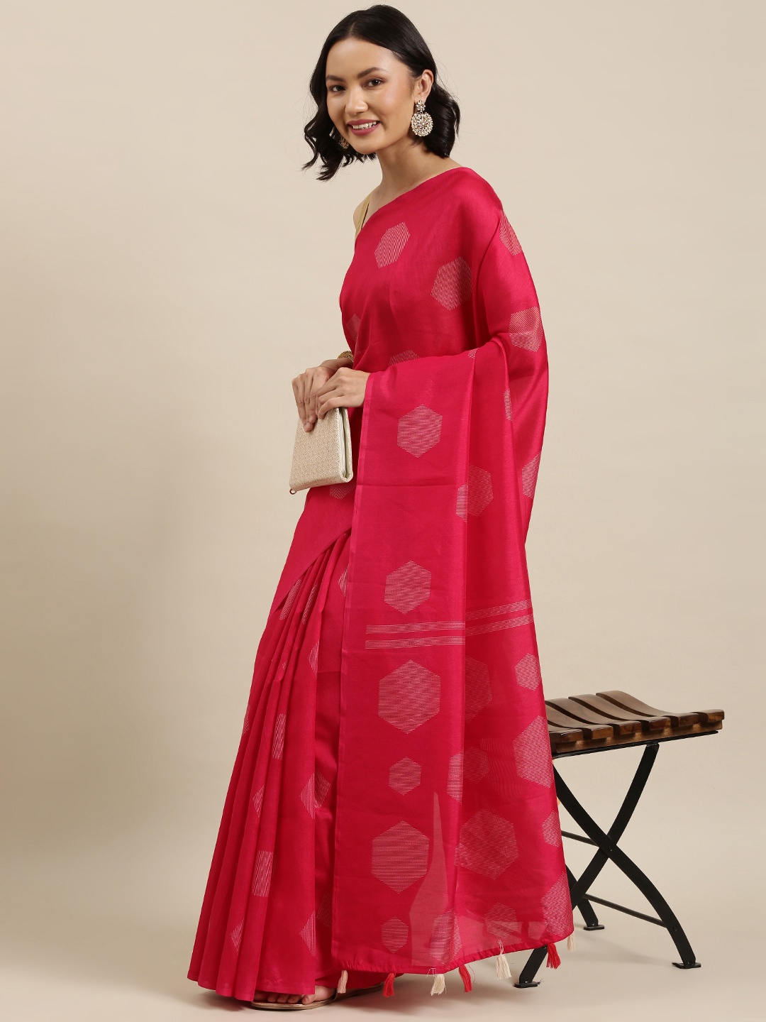 

Pothys Pink & White Geometric Print Saree