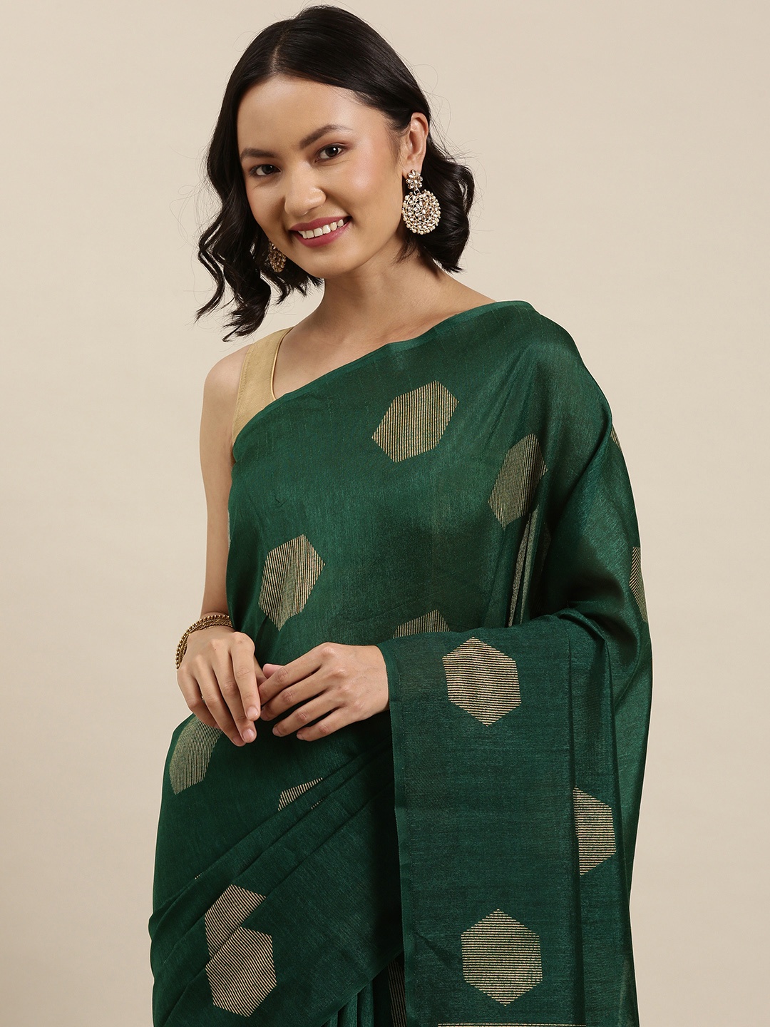 

Pothys Green & Golden Woven Design Saree