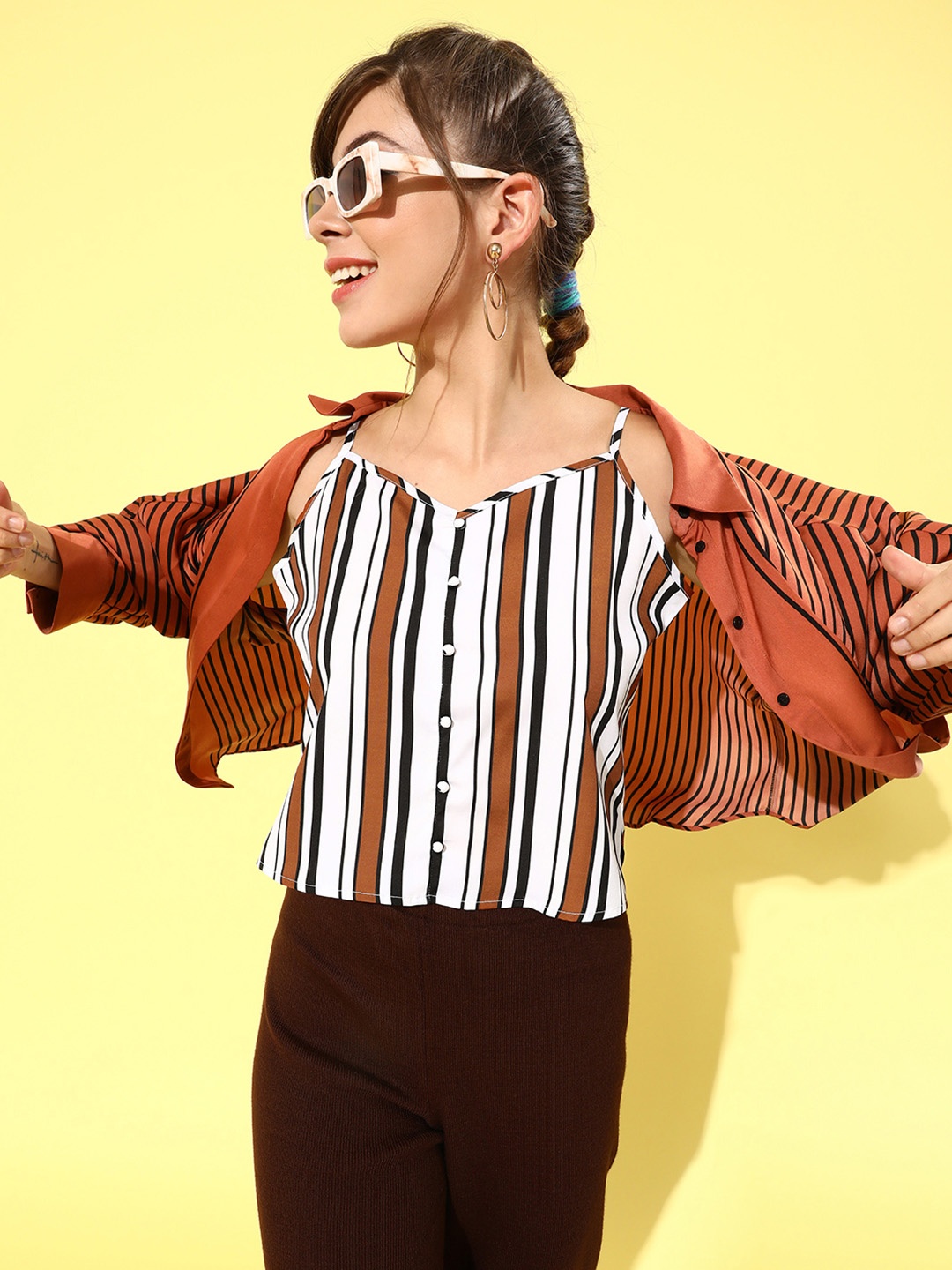 

MISH Women Beautiful Off-White Vertical Striped Noughties Spaghetti Top