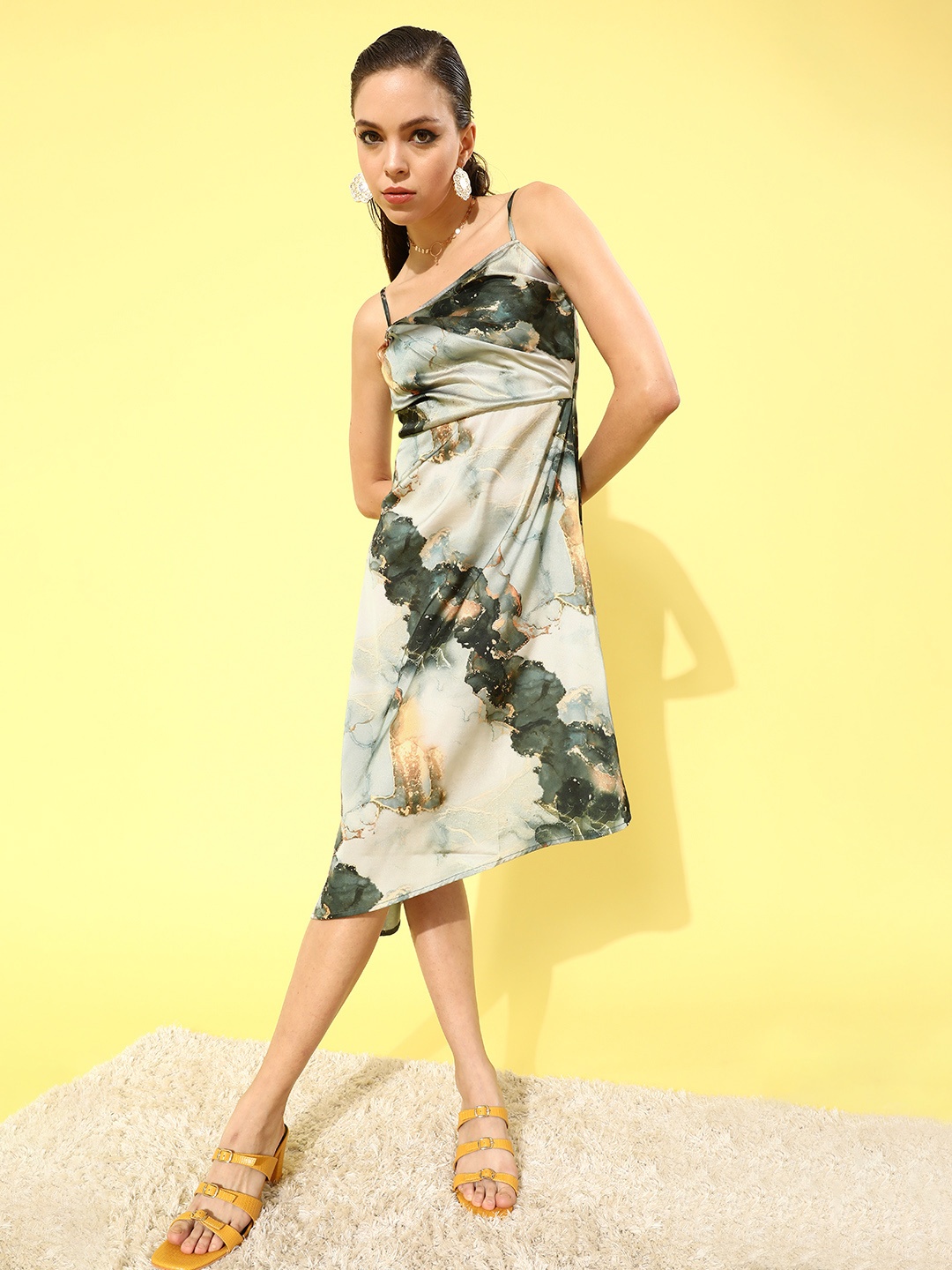 

MISH Women Beautiful Off-White Abstract Asymmetric Hemline Dress