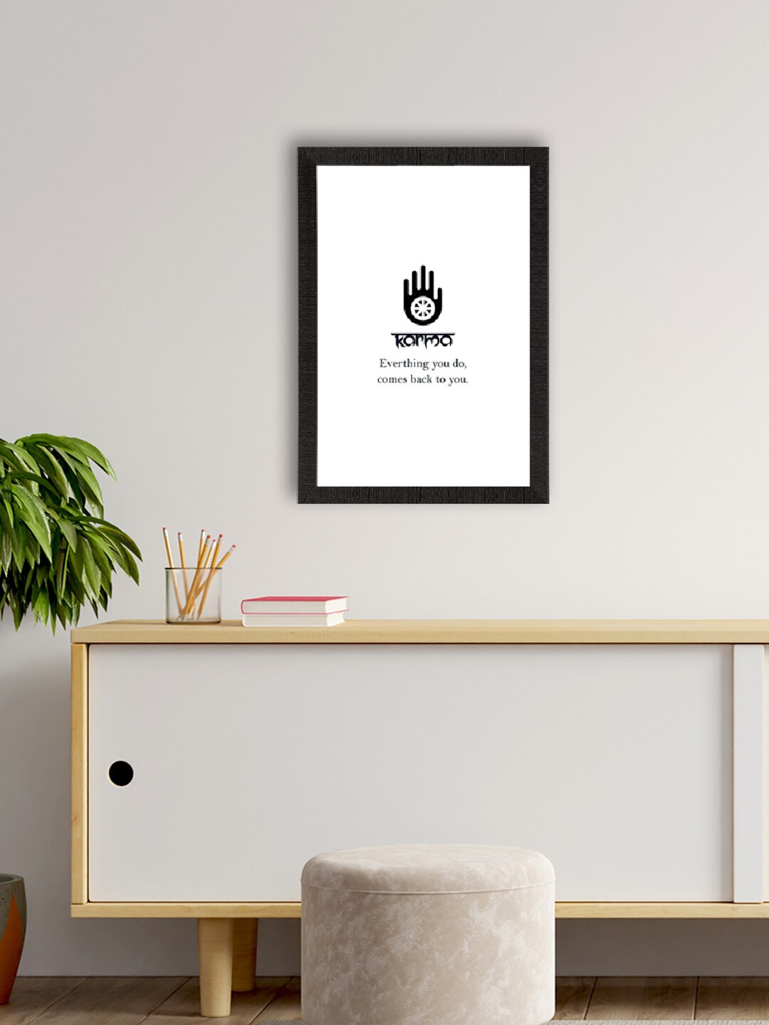 

eCraftIndia Black & White Karma Motivational Quote Printed Framed Wall Art, Multi