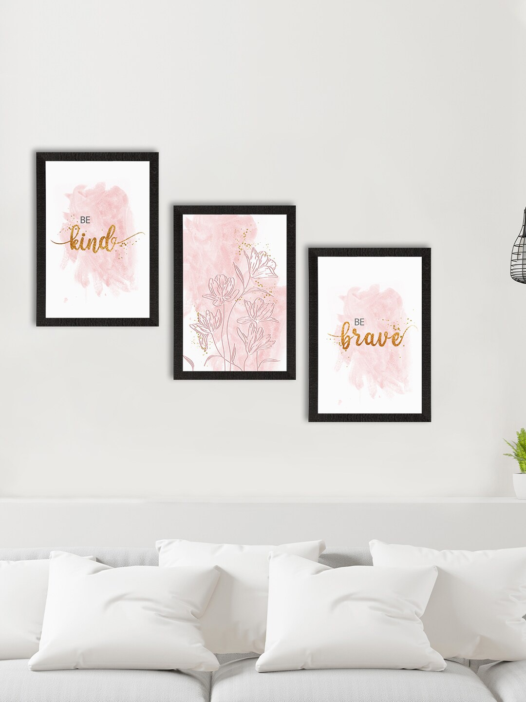 

eCraftIndia Set Of 3 UV Wall Art Paintings, Pink