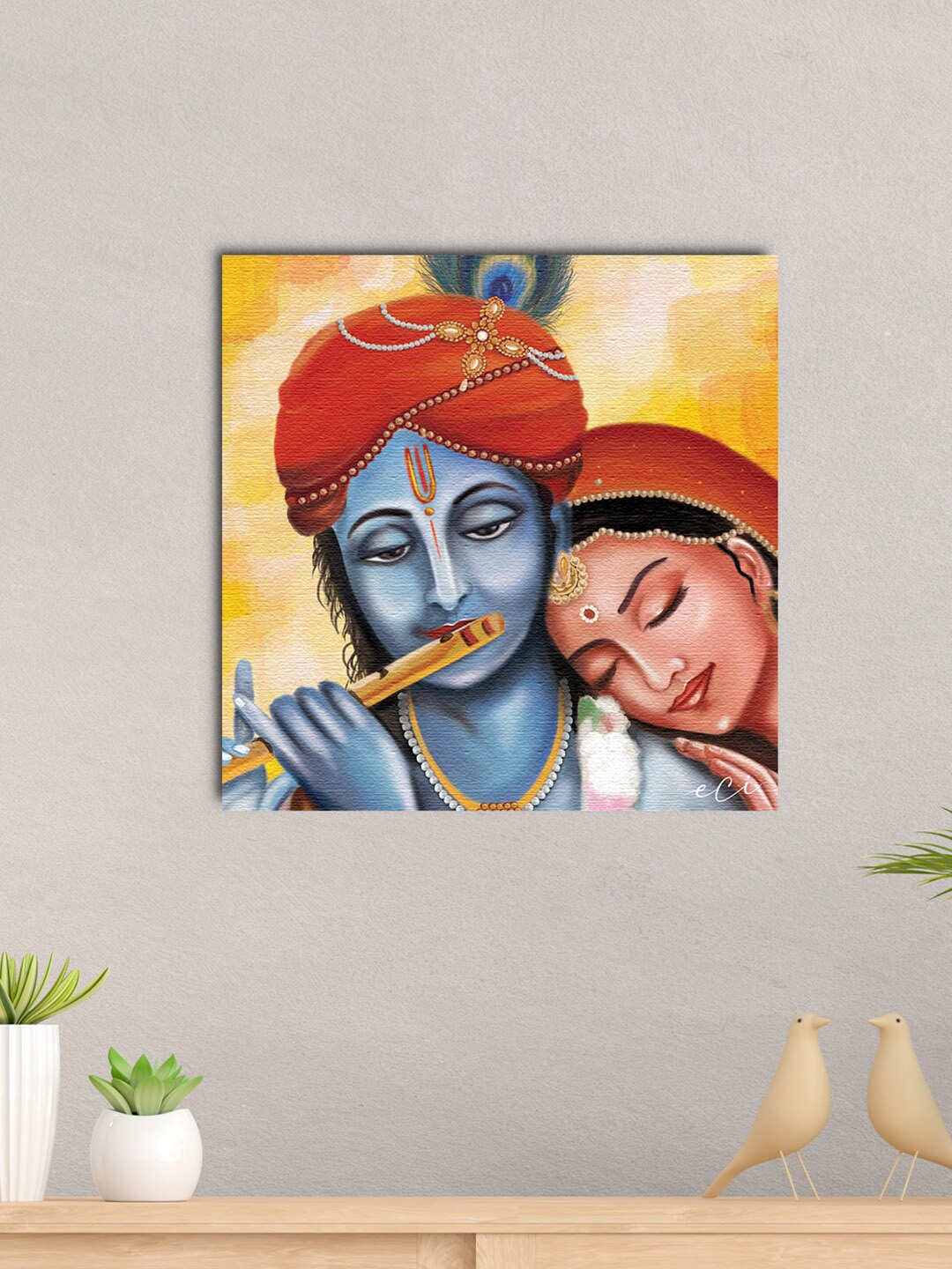

eCraftIndia Blue & Yellow Lord Krishna With Flute Printed Canvas Wall Painting