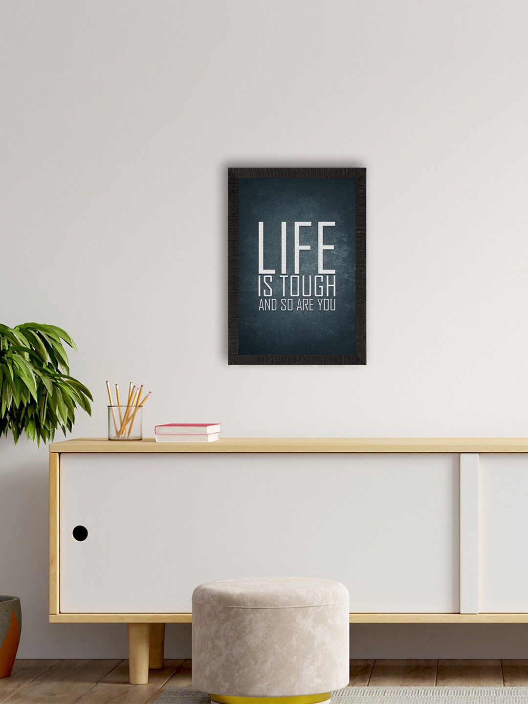 

eCraftIndia Black & White "Life is tough" Motivational Quote Matt Texture UV Art Painting