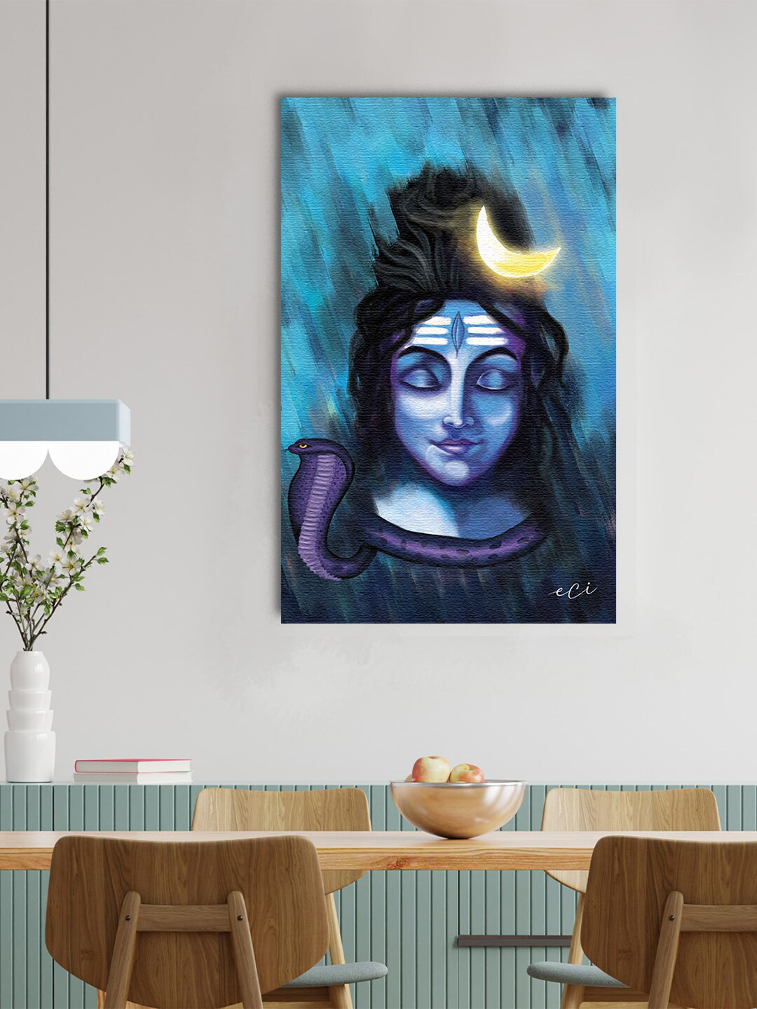 

eCraftIndia Blue Lord Shiva Portrait Original Design Canvas Printed Wall Painting