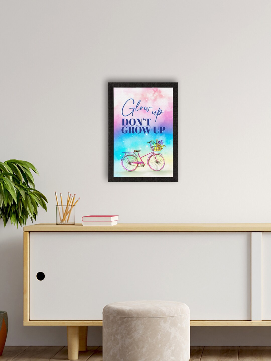 

eCraftIndia Multicolored Glow up Don't Grow Up Motivational Quote Printed Framed Wall Art, Blue