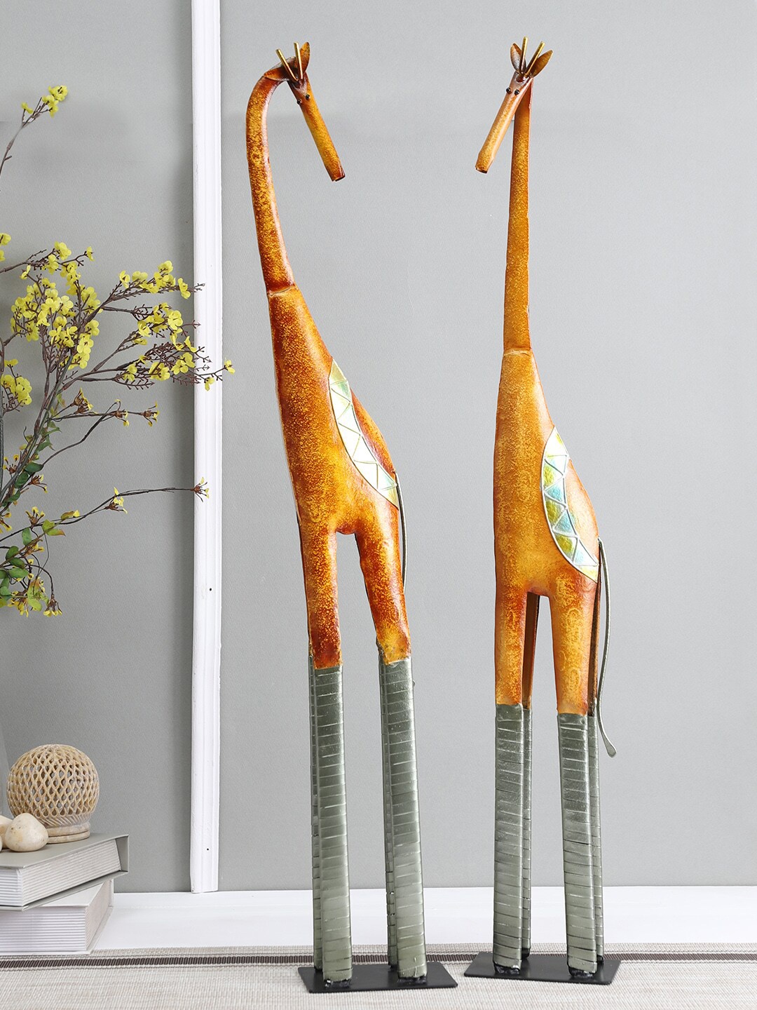 

Aapno Rajasthan Set of 2 Brown & Silver-Toned Towering and Graceful Giraffe Showpiece