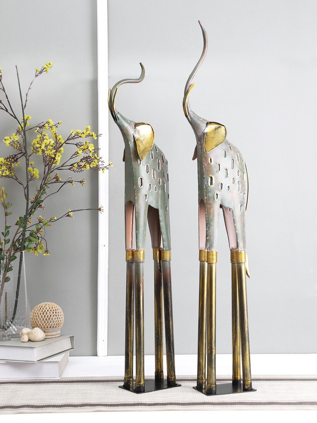 

Aapno Rajasthan Set Of 2 Gold-Toned & Grey Elephant Table Decor Showpieces