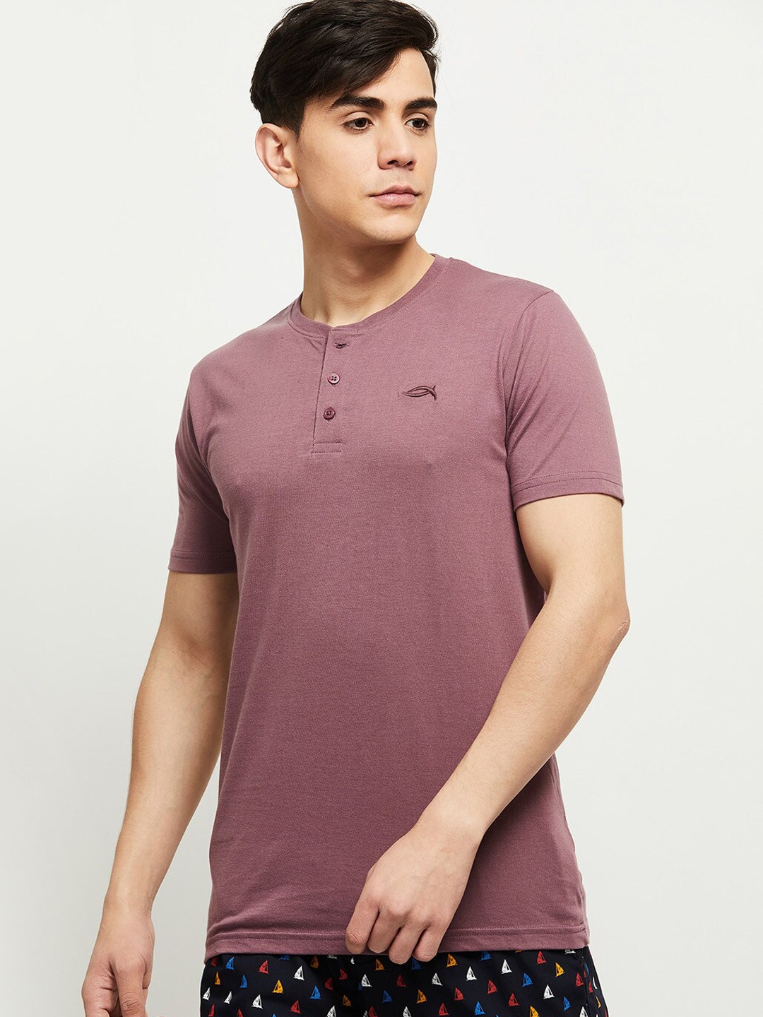 

max Men Mauve Solid Pure Cotton Lounge T-Shirt