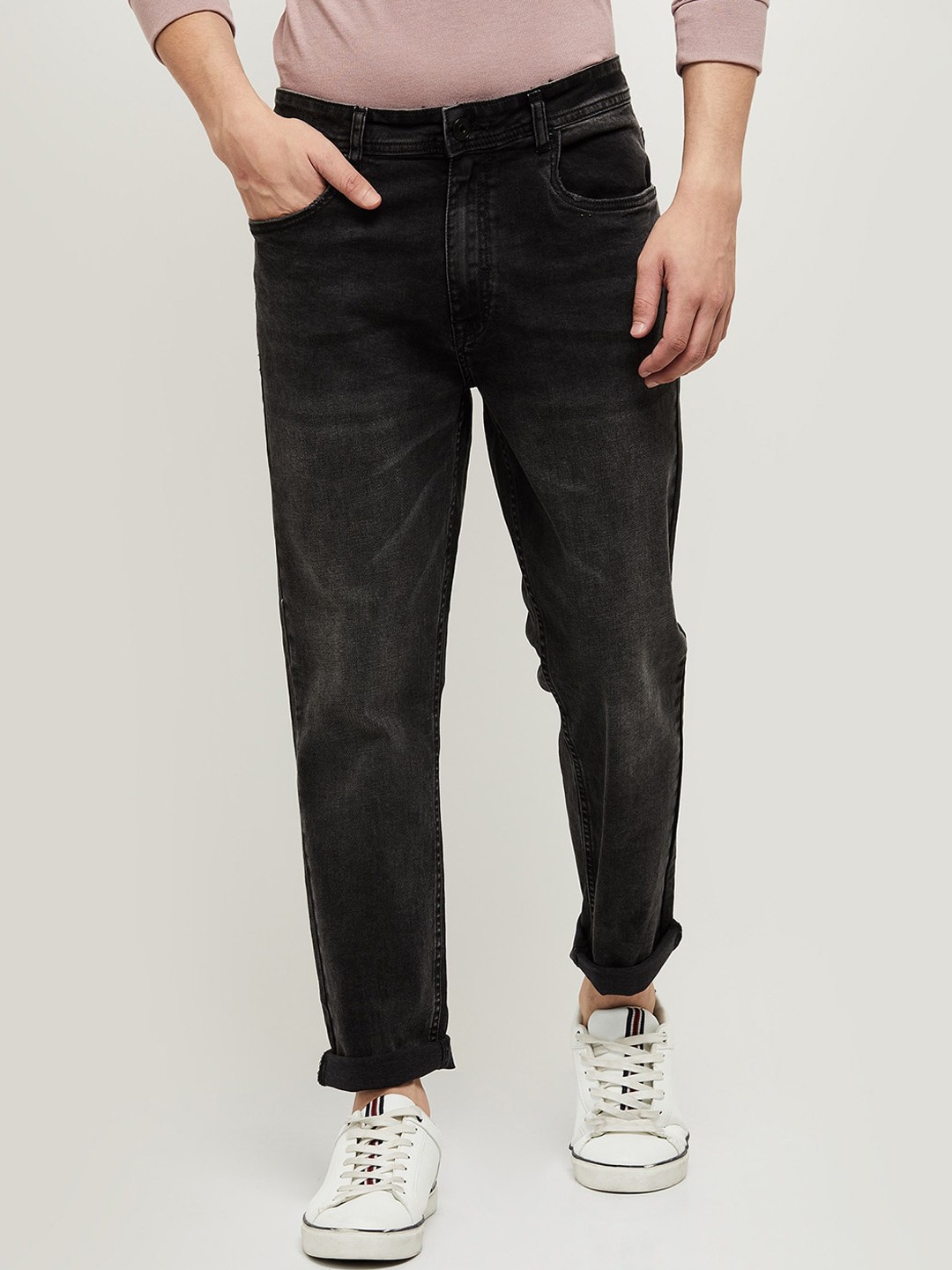 

max Men Black Heavy Fade Stretchable Jeans