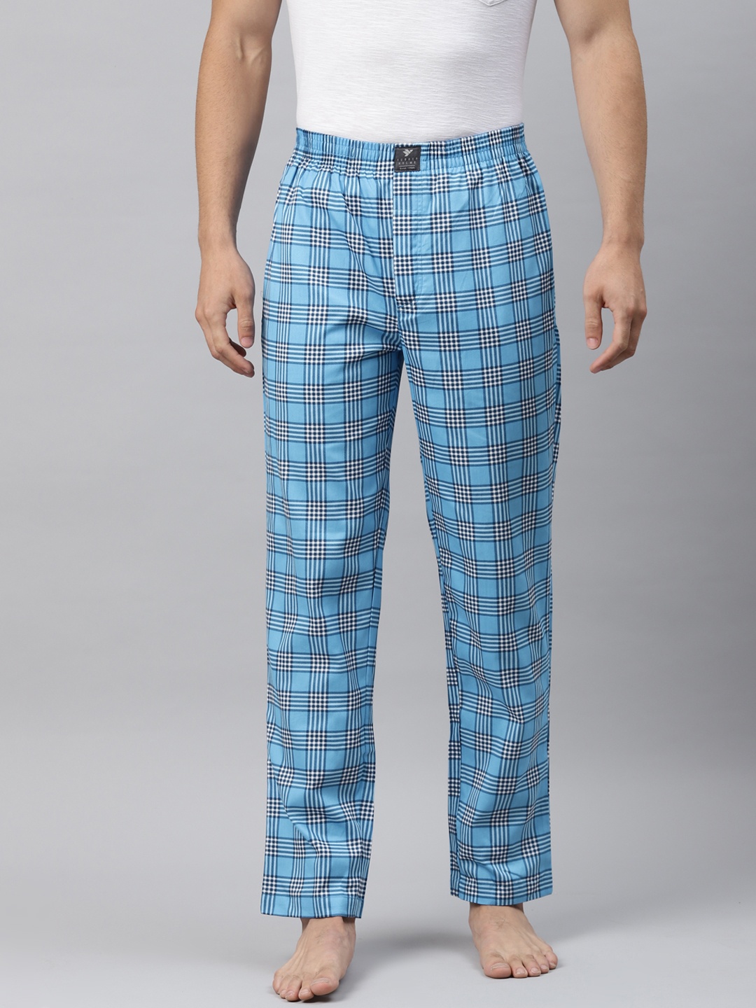 

Hubberholme Men Blue & White Checked Pure Cotton lounge Pants