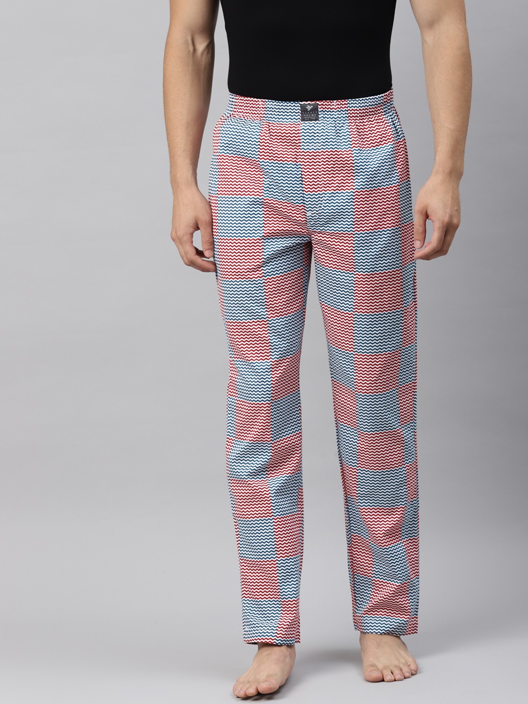 

Hubberholme Men Blue & Red Striped Pure Cotton Straight Lounge Pants