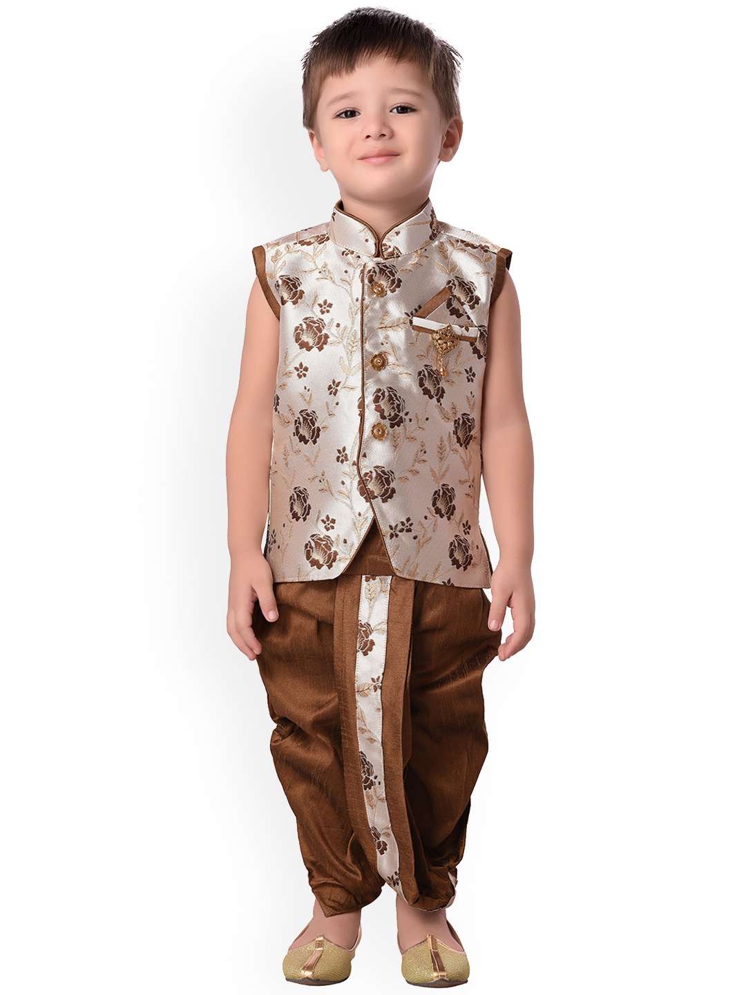 

Jeetethnics Boys Brown Floral Printed Kurta with Dhoti Pants