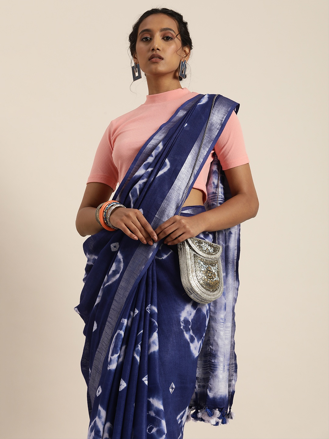 

Taavi Navy Blue & White Tie and Dye Bandhani Saree