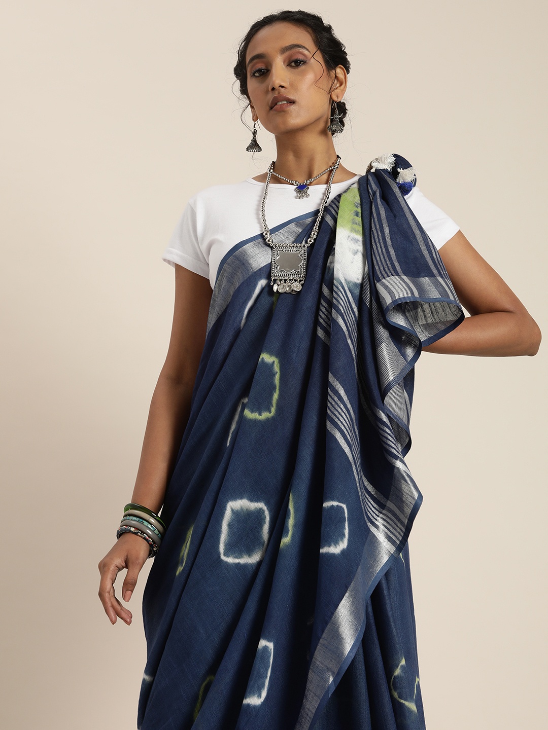 

Taavi Teal & Lime Green Tie and Dye Bandhani Saree